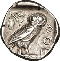 Athena´s owl in silver coin