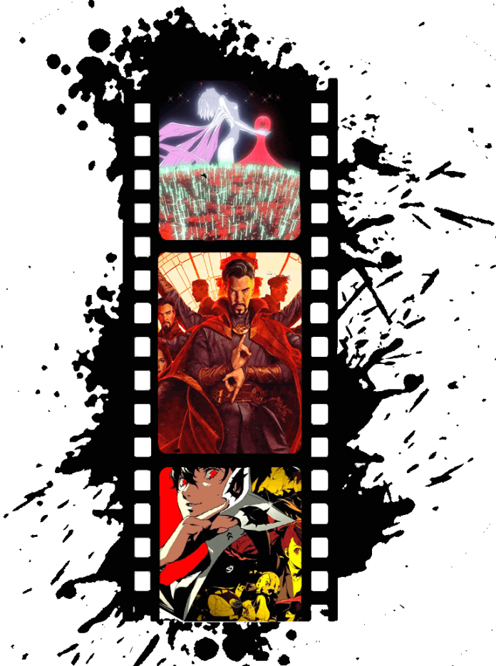 symbolism-movie-reel -1 Symbolism movie reel, showing photograms of Neon Genesis Evangelion, Doctor Strange, and Persona 5.