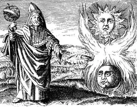 hermes-trismegistus-drawing Hermes Trismegistus mediating the union of Sun and Moon.